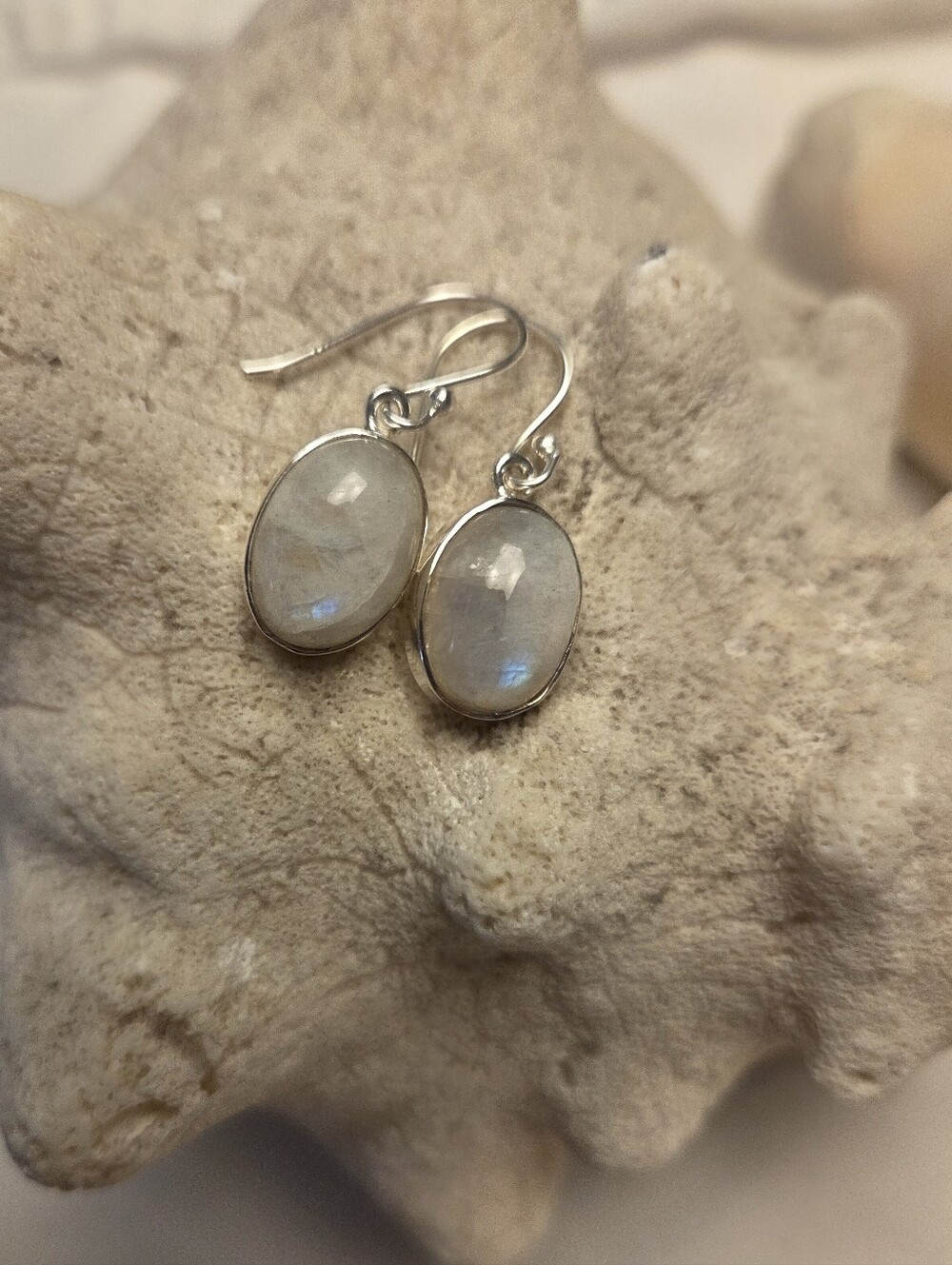 Rainbow Moonstone Sterling Silver Drop Earrings